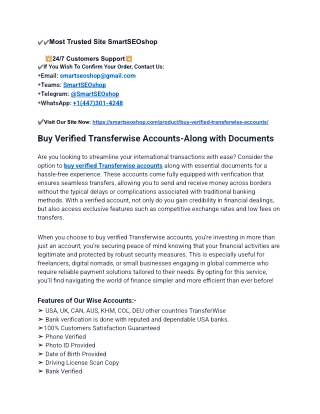 Most Trusted Website for Buy Verified Transferwise Accounts