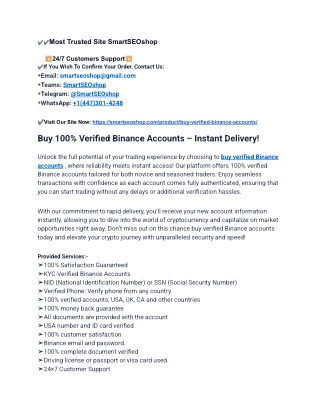 Most Trusted Website for Buy Verified Binance Accounts