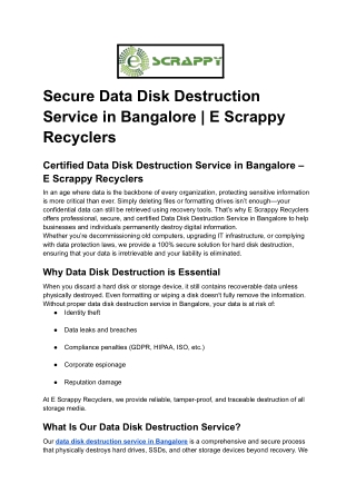 Secure Data Disk Destruction Service in Bangalore _ E Scrappy Recyclers