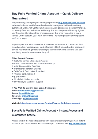 Most Trusted Website for Buy Verified Chime Account
