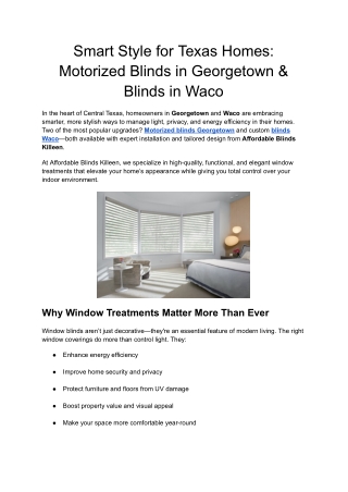 Smart Style for Texas Homes_ Motorized Blinds in Georgetown & Blinds in Waco