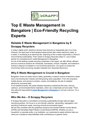 Top E Waste Management in Bangalore _ Eco-Friendly Recycling Experts