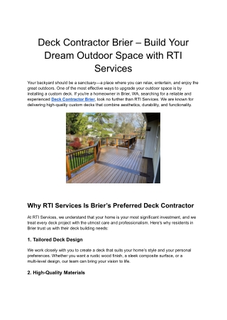 Deck Contractor Brier – Build Your Dream Outdoor Space with RTI Services