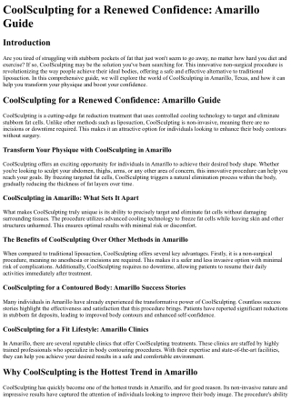 CoolSculpting for a Renewed Confidence Amarillo Guide