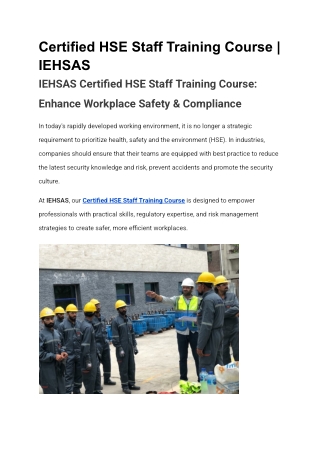 Certified HSE Staff Training Course _ IEHSAS