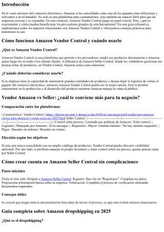 Guía para proveedores grandes sobre Amazon Vendor Central