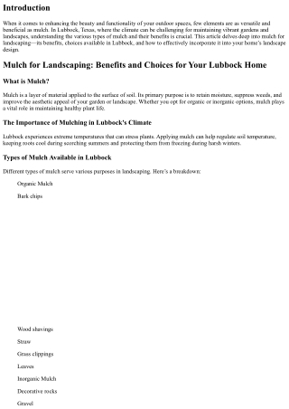 Mulch for Landscaping: Benefits and Choices for Your Lubbock Home