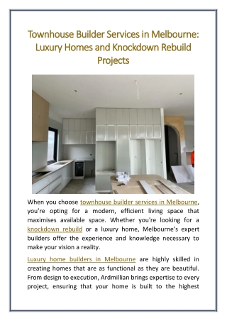Townhouse Builder Services in Melbourne Luxury Homes and Knockdown Rebuild Projects