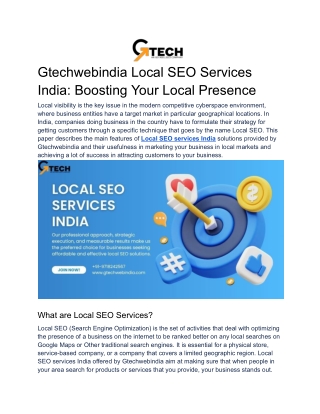 Gtechwebindia Local SEO Services India: Boosting Your Local Presence
