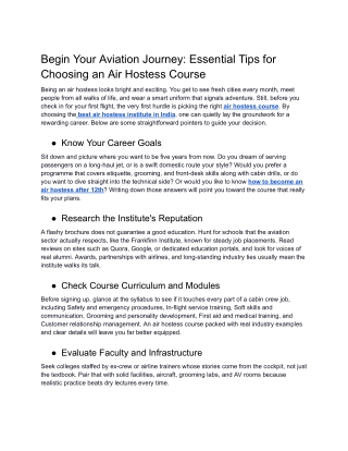 Begin Your Aviation Journey_ Essential Tips for Choosing an Air Hostess Course