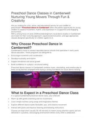 Preschool Dance Classes in Camberwell Nurturing Young Movers Through Fun