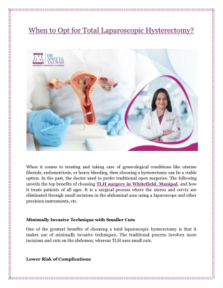 When to Opt for Total Laparoscopic Hysterectomy?