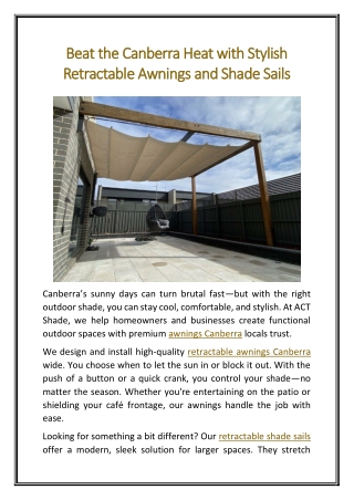 Beat the Canberra Heat with Stylish Retractable Awnings and Shade Sails