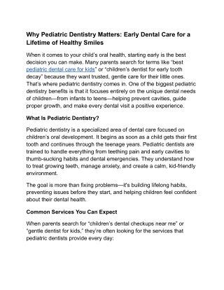 Why Pediatric Dentistry Matters_ Early Dental Care for a Lifetime of Healthy Smiles