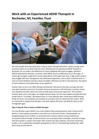 ADHD Therapist in Rochester