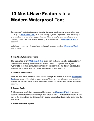 10 Must-Have Features in a Modern Waterproof Tent
