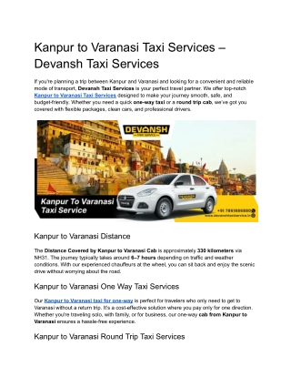 Kanpur to Varanasi Taxi Services –  Devansh Taxi Services