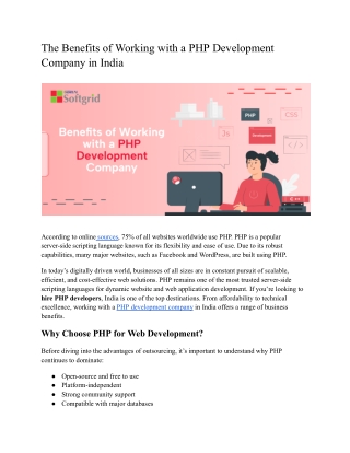 The Benefits of Working with a PHP Development Company in India