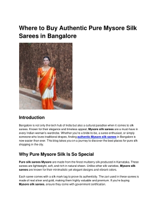 Where to Buy Authentic Pure Mysore Silk Sarees in Bangalore
