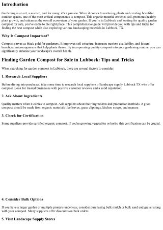 Finding Garden Compost for Sale in Lubbock: Tips and Tricks