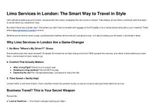 Limo Services in London The Smart Way to Travel in Style