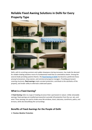 Reliable Fixed Awning Solutions in Delhi for Every Property Type