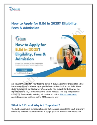 How to Apply for B.Ed in 2025? Eligibility, Fees & Admission