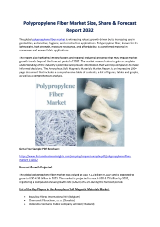 2032 Outlook: Polypropylene Fiber Industry Size and Market Share