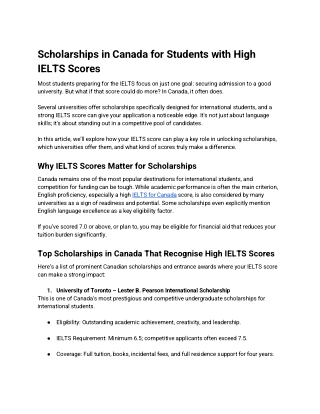 Scholarships in Canada for Students with High IELTS Scores