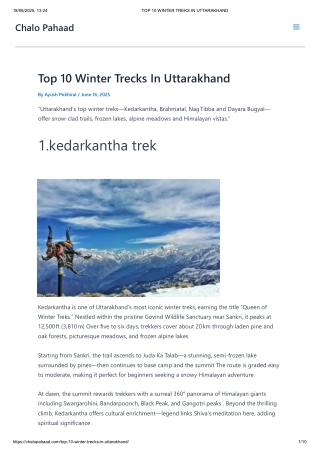 TOP 10 WINTER TREKS IN UTTARAKHAND
