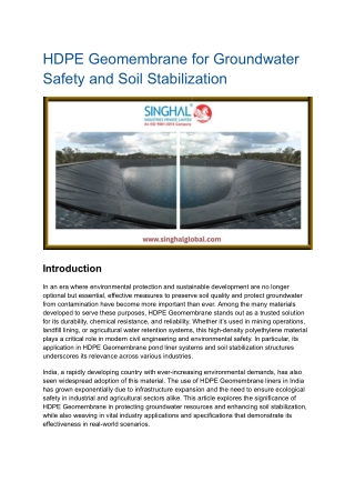 HDPE Geomembrane for Groundwater Safety and Soil Stabilization