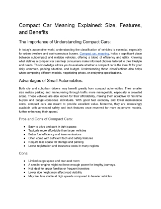 compact car meaning explained size features