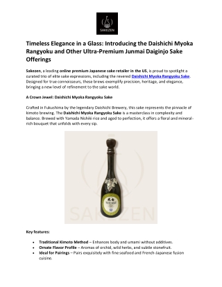 SAKEZEN- Daishichi Myoka Rangyoku Sake
