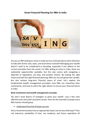 Smart Financial Planning For NRIs In India