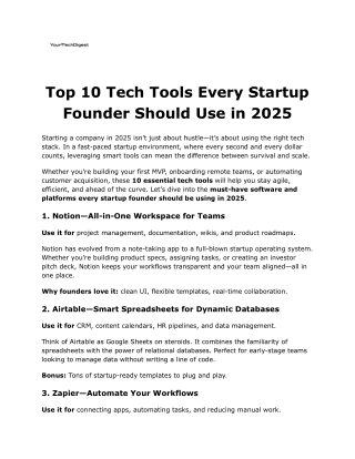 Top 10 Tech Tools Every Startup Founder Should Use in 2025