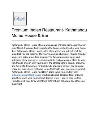 Premium Indian Restaurant- Kathmandu Momo House & Bar