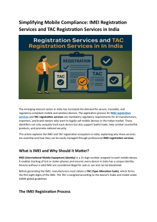 Simplifying Mobile Compliance-  IMEI Registration Services and TAC Registration Services in India