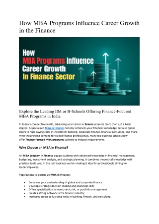 How MBA Programs Influence Career Growth in the Finance