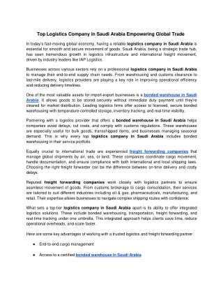 Top Logistics Company in Saudi Arabia Empowering Global Trade