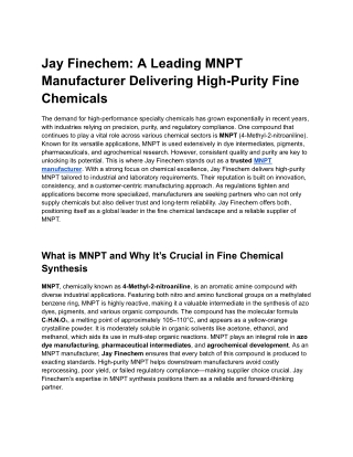 Jay Finechem_ A Leading MNPT Manufacturer Delivering High-Purity Fine Chemicals