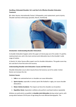 Handling a Dislocated Shoulder: Do’s and Don’ts for Effective Shoulder Dislocati