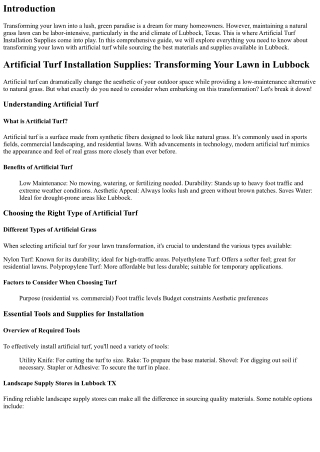 Artificial Turf Installation Supplies: Transforming Your Lawn in Lubbock