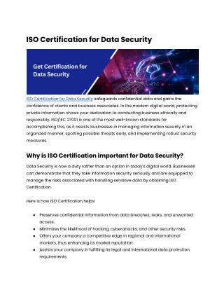 ISO Certification for Data Security