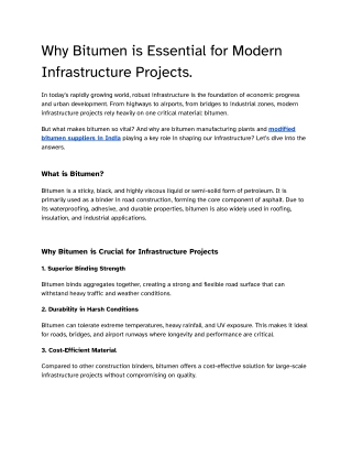 Why Bitumen is Essential for Modern Infrastructure Projects