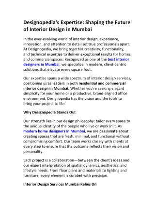 Expertise in Modern Interior Design | Designopedia Mumbai