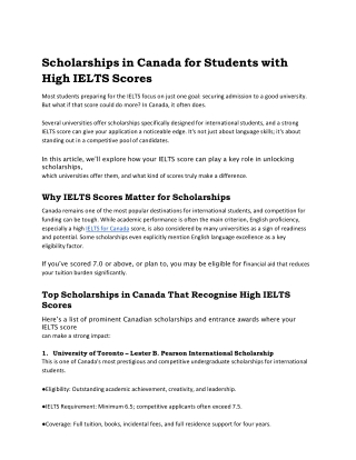 Scholarships in Canada for Students with High IELTS Scores