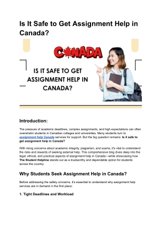 Is It Safe to Get Assignment Help in Canada