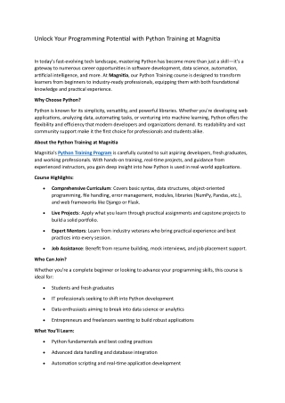 Programming Potential with Python Training at Magnitia