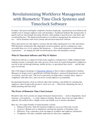 Revolutionizing Workforce Management with Biometric Time Clock Systems and Timeclock Software