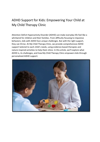 Empowering Kids with ADHD: Support Strategies from My Child Therapy Clinic
